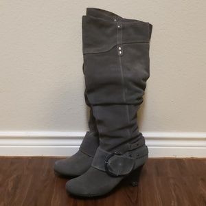 Gray suede Naughty Monkey wedge boots